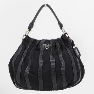 Vtg Prada Hobo Nappa Waves Tessuto Large Black Shoulder Bag Tote RARE EUC Y2K
